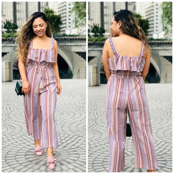 Monika Rose SF Pants - Pink & Peach Multi-Color Ruffle Jumpsuit